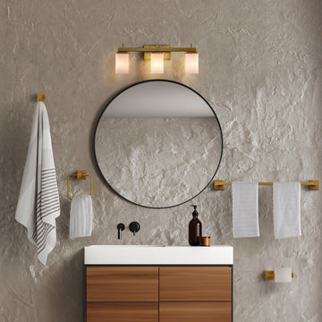 Caia 22.38" 3-Light Modern Contemporary Vanity Light with Frosted Glass Shades and Bathroom Hardware Accessory Set - JONATHAN Y